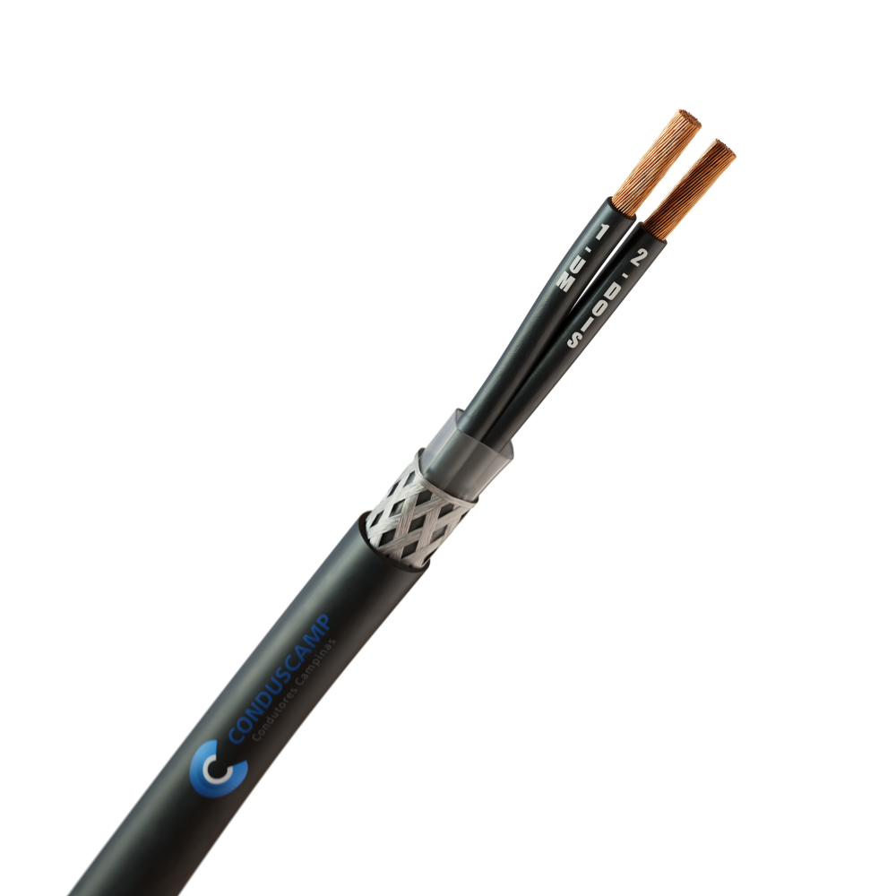 CABO COMANDO/CONTROLE 2X4,00 MM² BLINDADO MALHA DE COBRE ESTANHADO PRETO