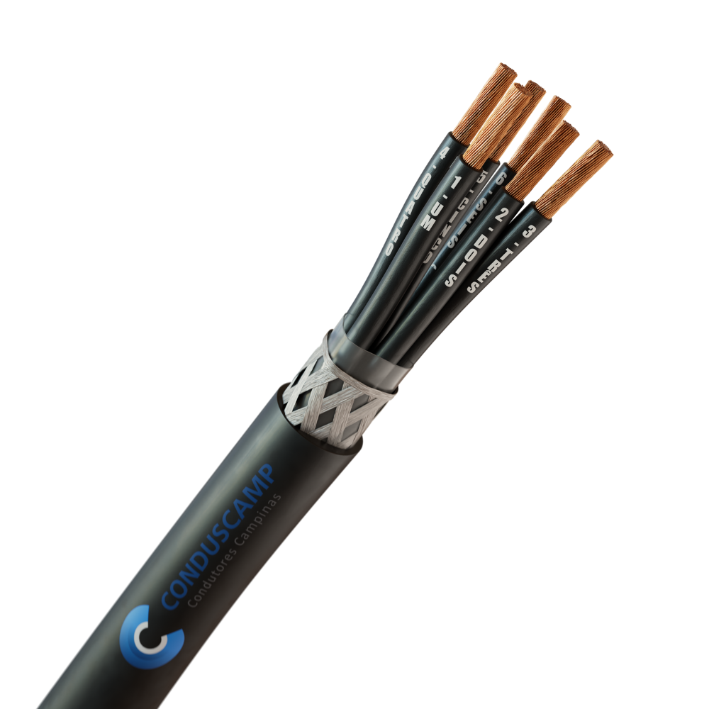 CABO COMANDO/CONTROLE 6X0,75 MM² BLINDADO MALHA DE COBRE ESTANHADO PRETO