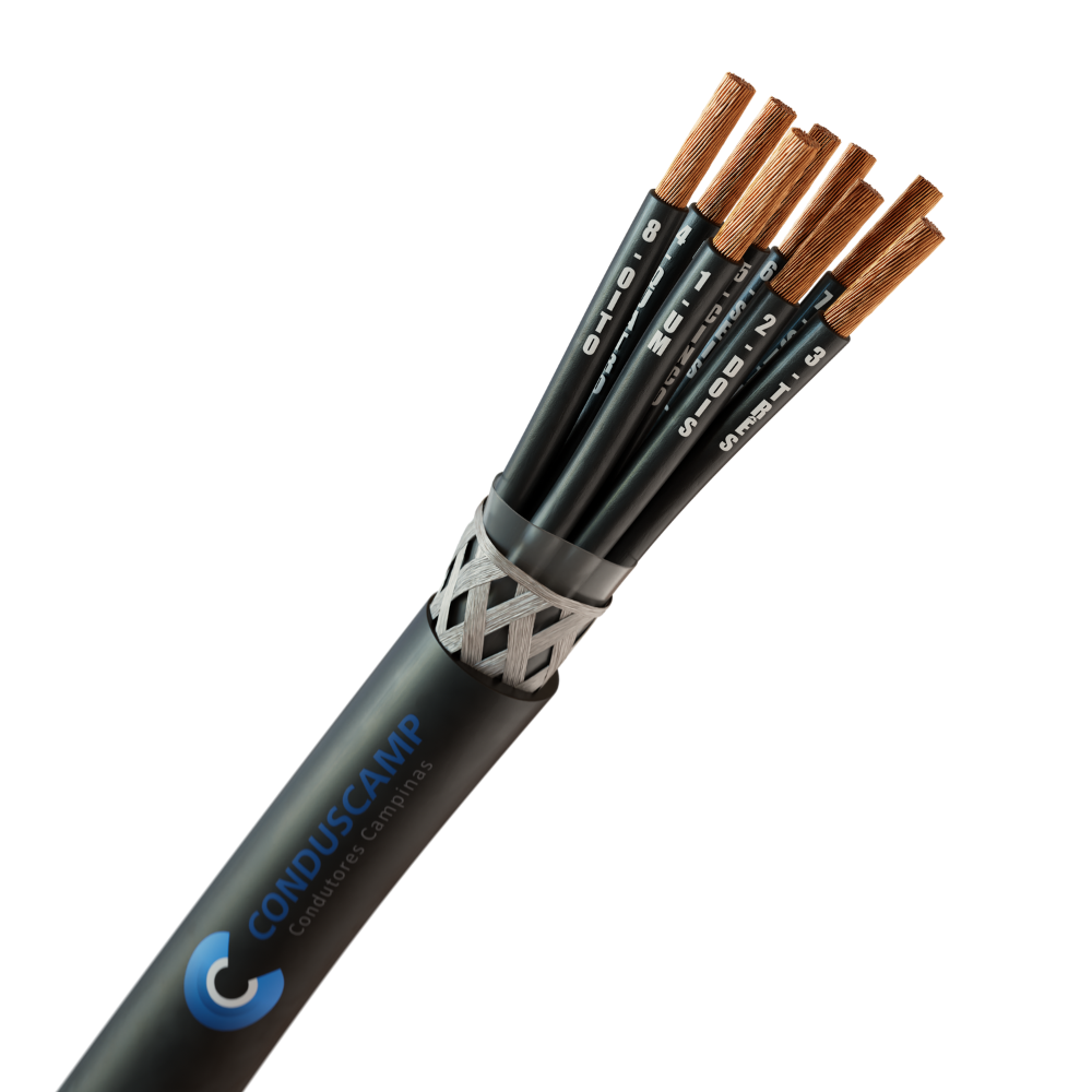 CABO COMANDO/CONTROLE 8X0,75 MM² BLINDADO MALHA DE COBRE ESTANHADO PRETO