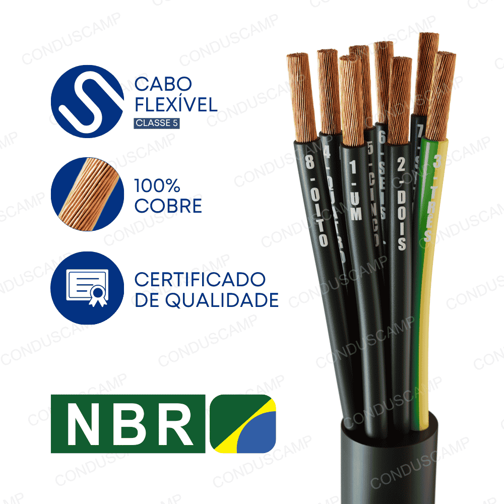 CABO COMANDO/CONTROLE 7X0,50 MM² SEM BLINDAGEM 6+1VIA VD/AMPRETO