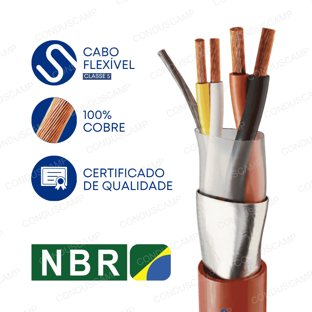 Cabo de Alarme Incêndio Blindagem Coletiva 1x2x1,50 + 1x2x0,75 mm² Vermelho